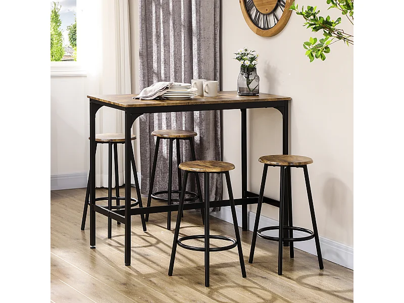 Set da bar 5 pezzi tavolo alto e 4 sgabelli marrone e nero