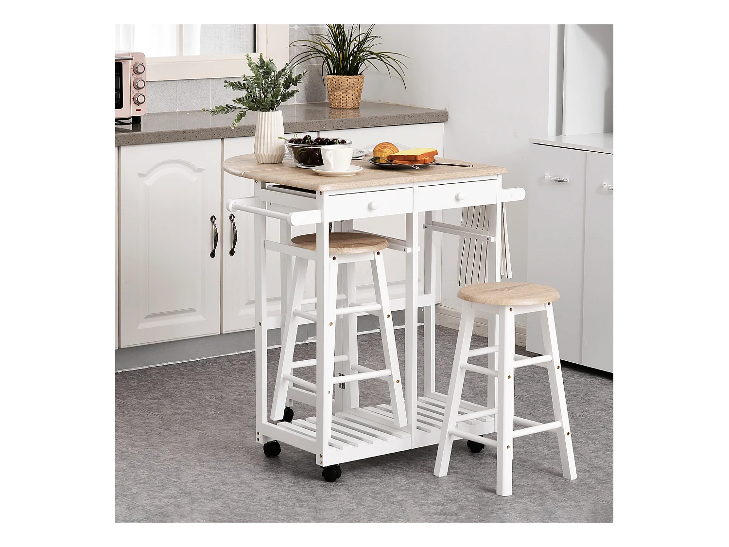 Carrello da cucina pieghevole e salvaspazio legno mdf bianco