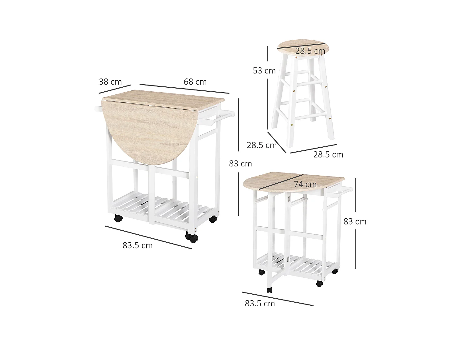 Carrello da cucina pieghevole e salvaspazio legno mdf bianco