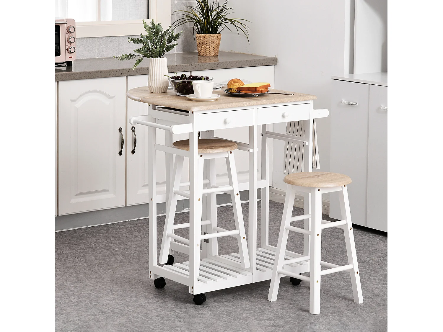 Carrello da cucina pieghevole e salvaspazio legno mdf bianco
