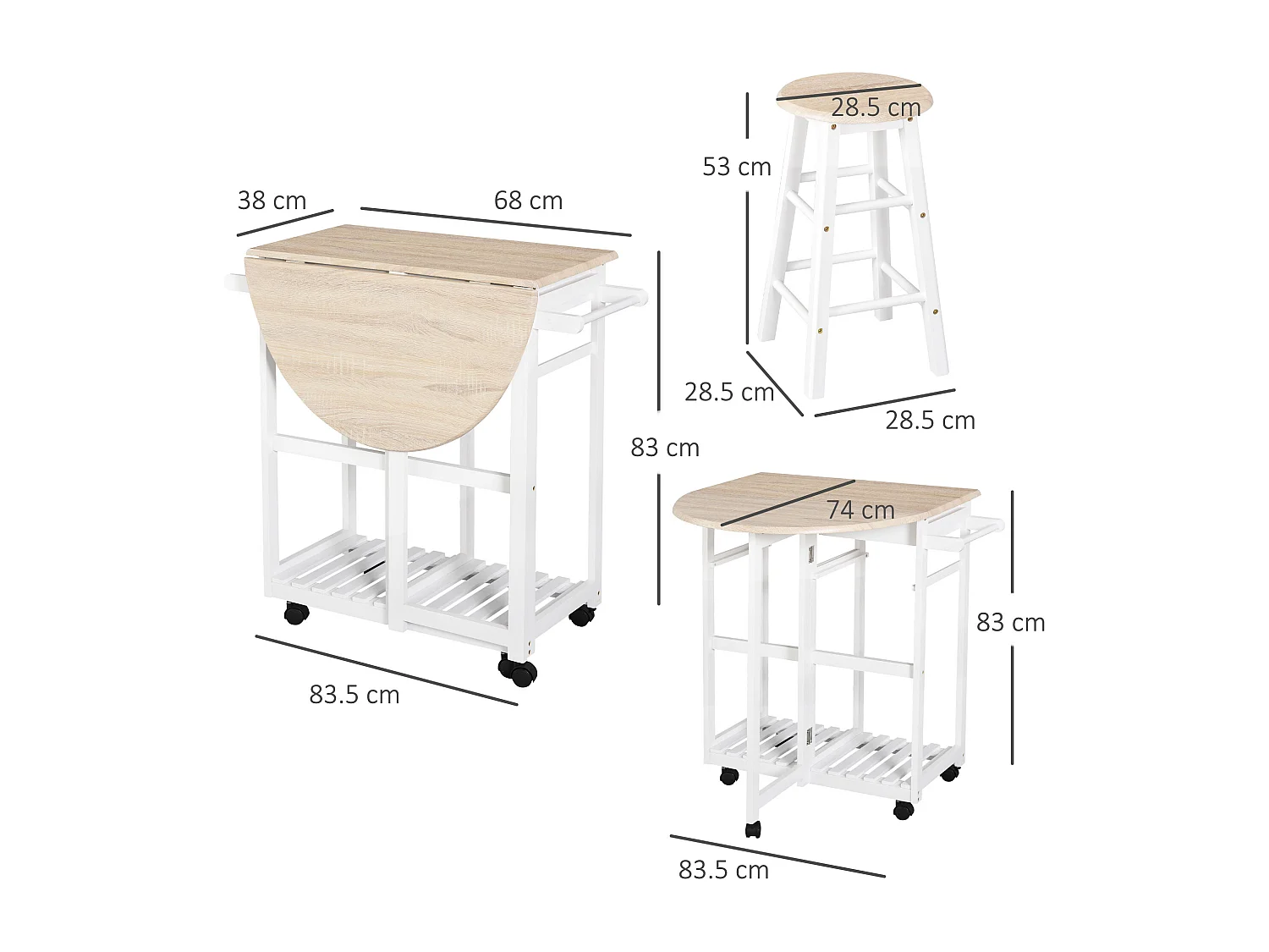 Carrello da cucina pieghevole e salvaspazio legno mdf bianco