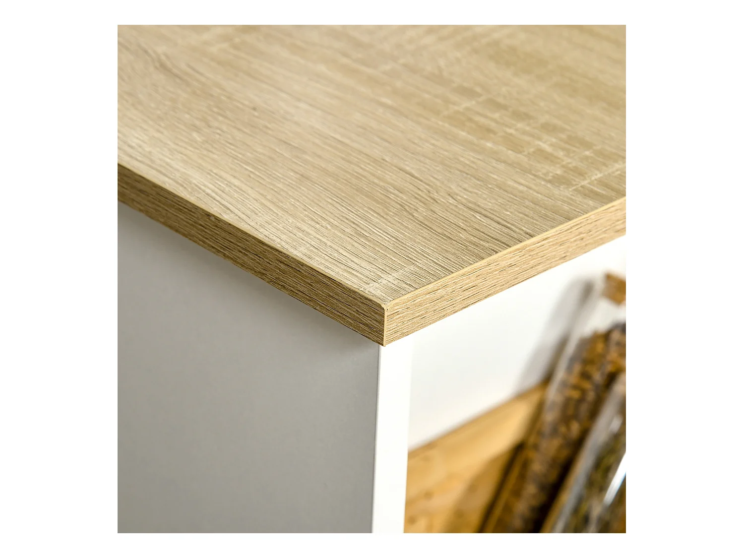 Tavolo da bar con 3 mensole e barre in acciaio e truciolato bianco