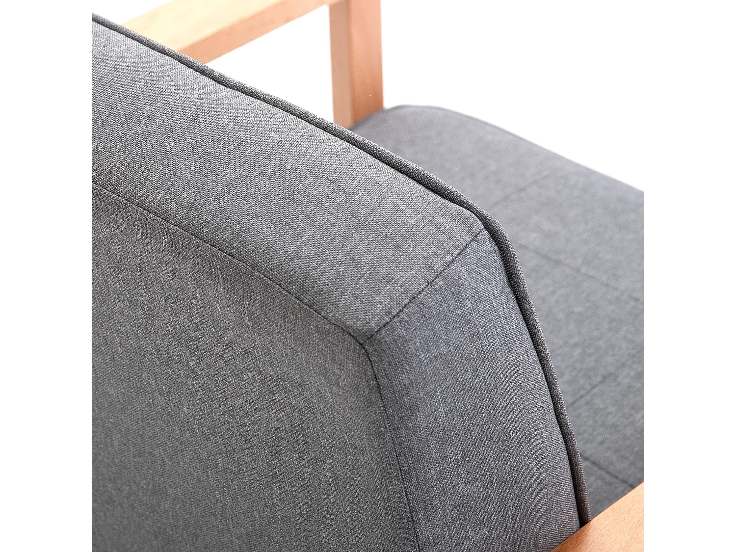 Poltrona stile nordico imbottita con braccioli legno e tessuto grigio