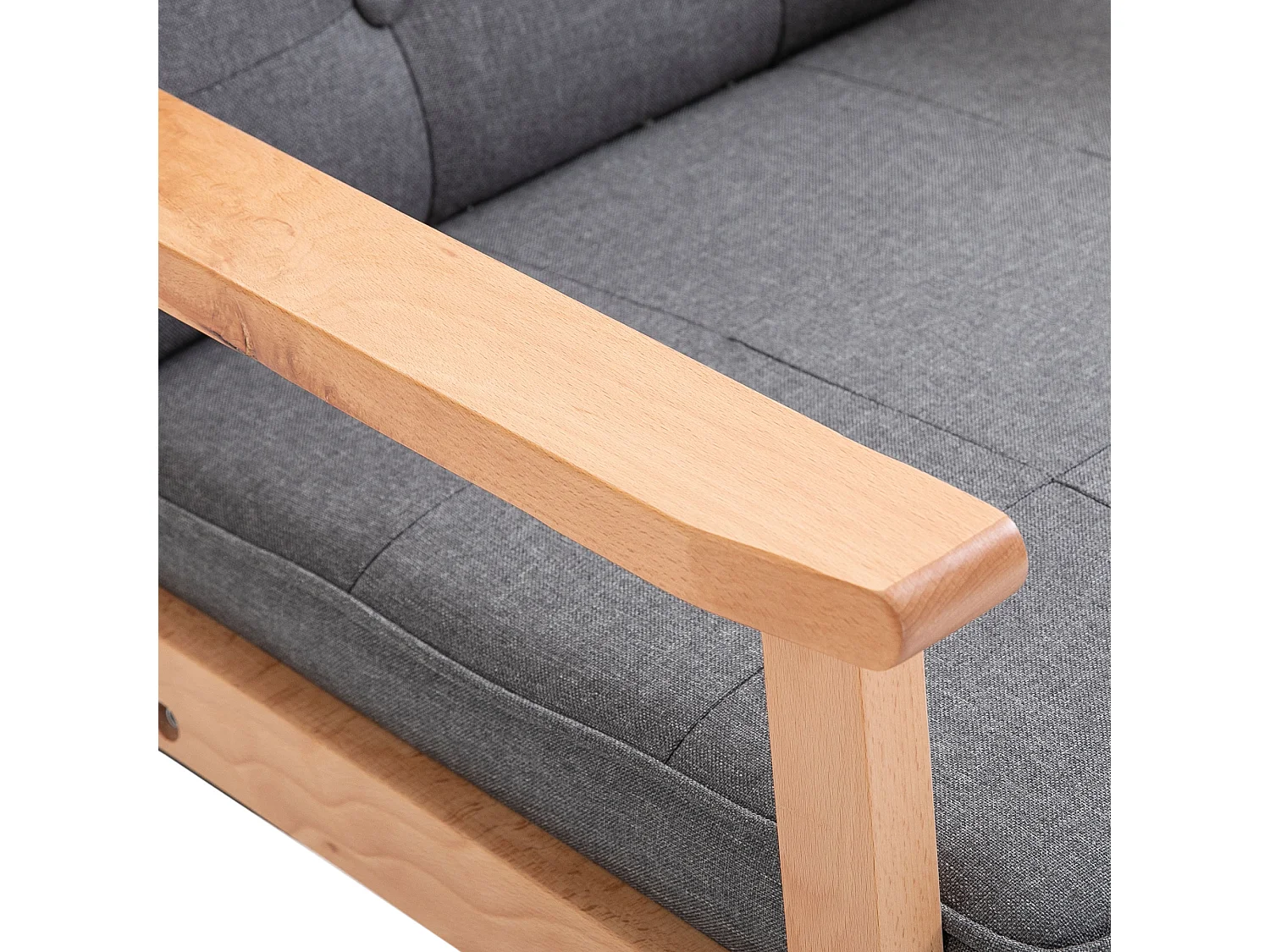 Poltrona stile nordico imbottita con braccioli legno e tessuto grigio