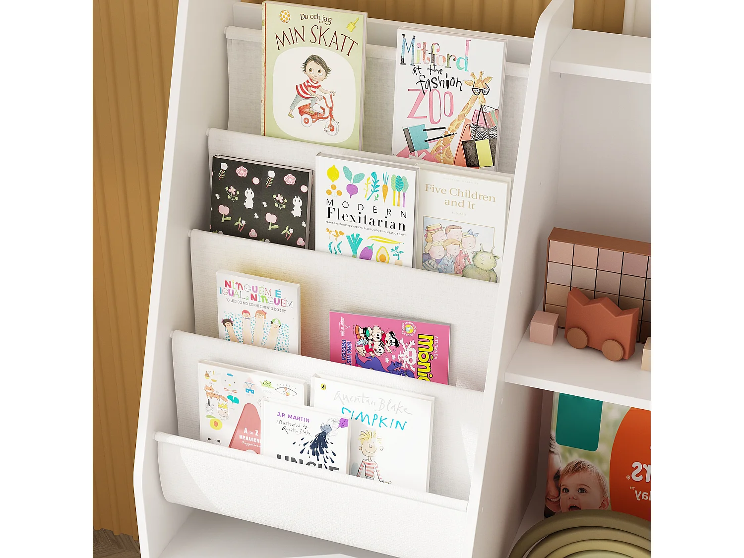 Meuble de Rangement avec 1 Tiroir, 1 Boîte Amovible et Étagères, Bibliothèque Blanche pour Chambre d’Enfant, 100 x 32 x 95 CM