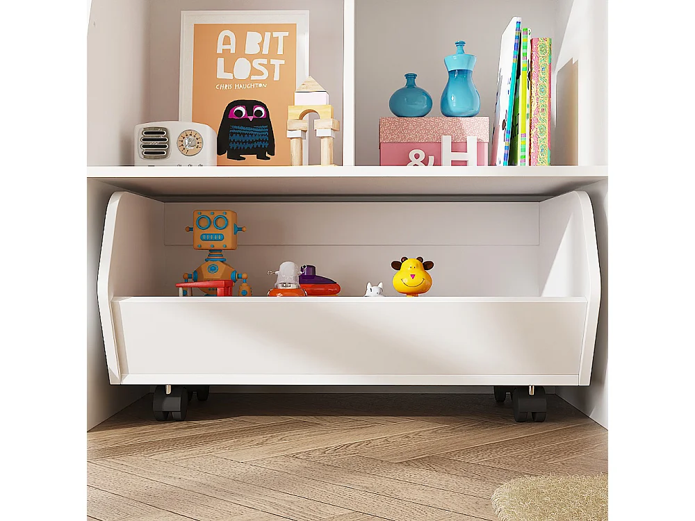 Meuble de Rangement avec 1 Tiroir, 1 Boîte Amovible et Étagères, Bibliothèque Blanche pour Chambre d’Enfant, 100 x 32 x 95 CM