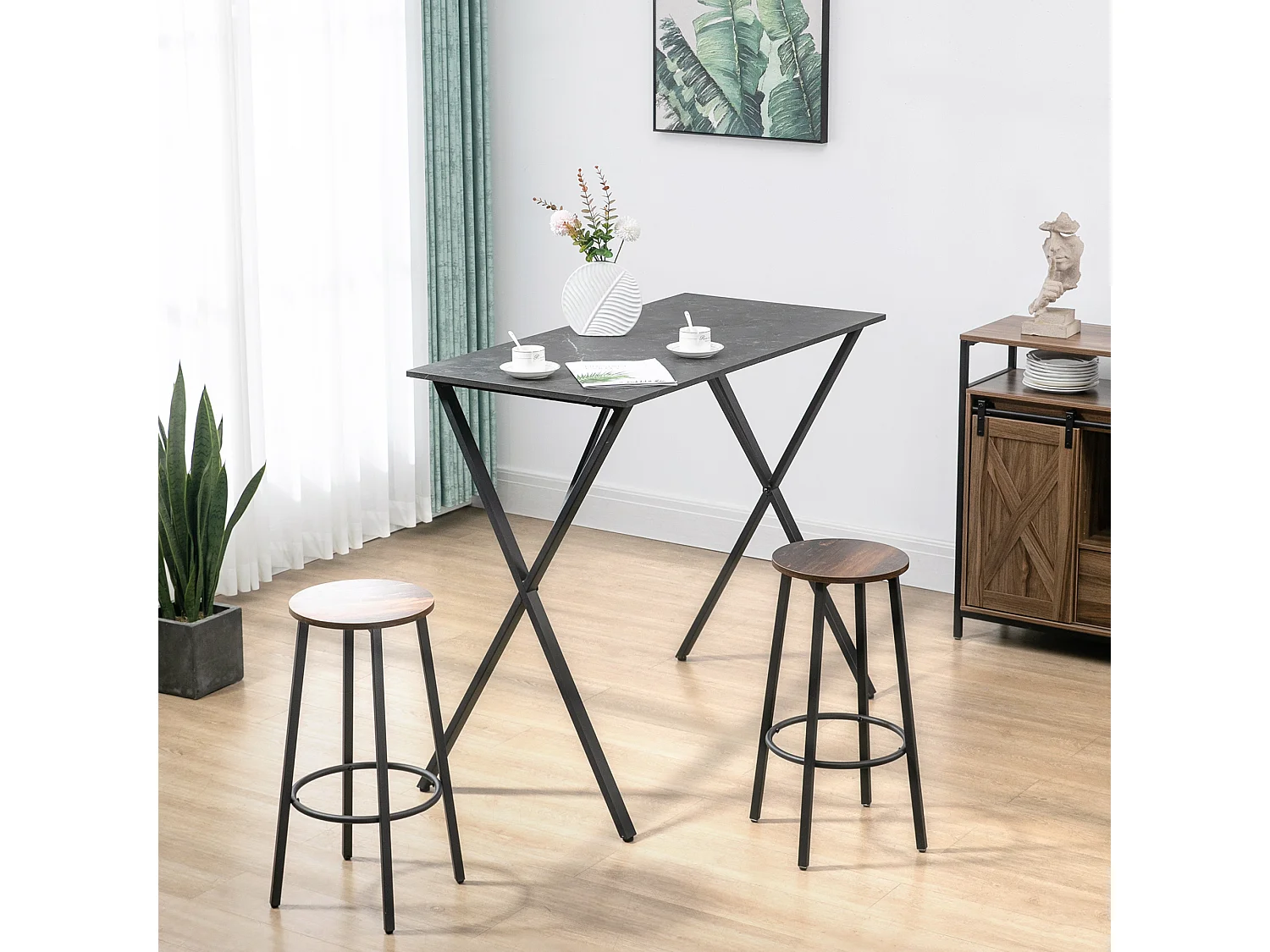 Bancone bar in legno e acciaio stile moderno nero