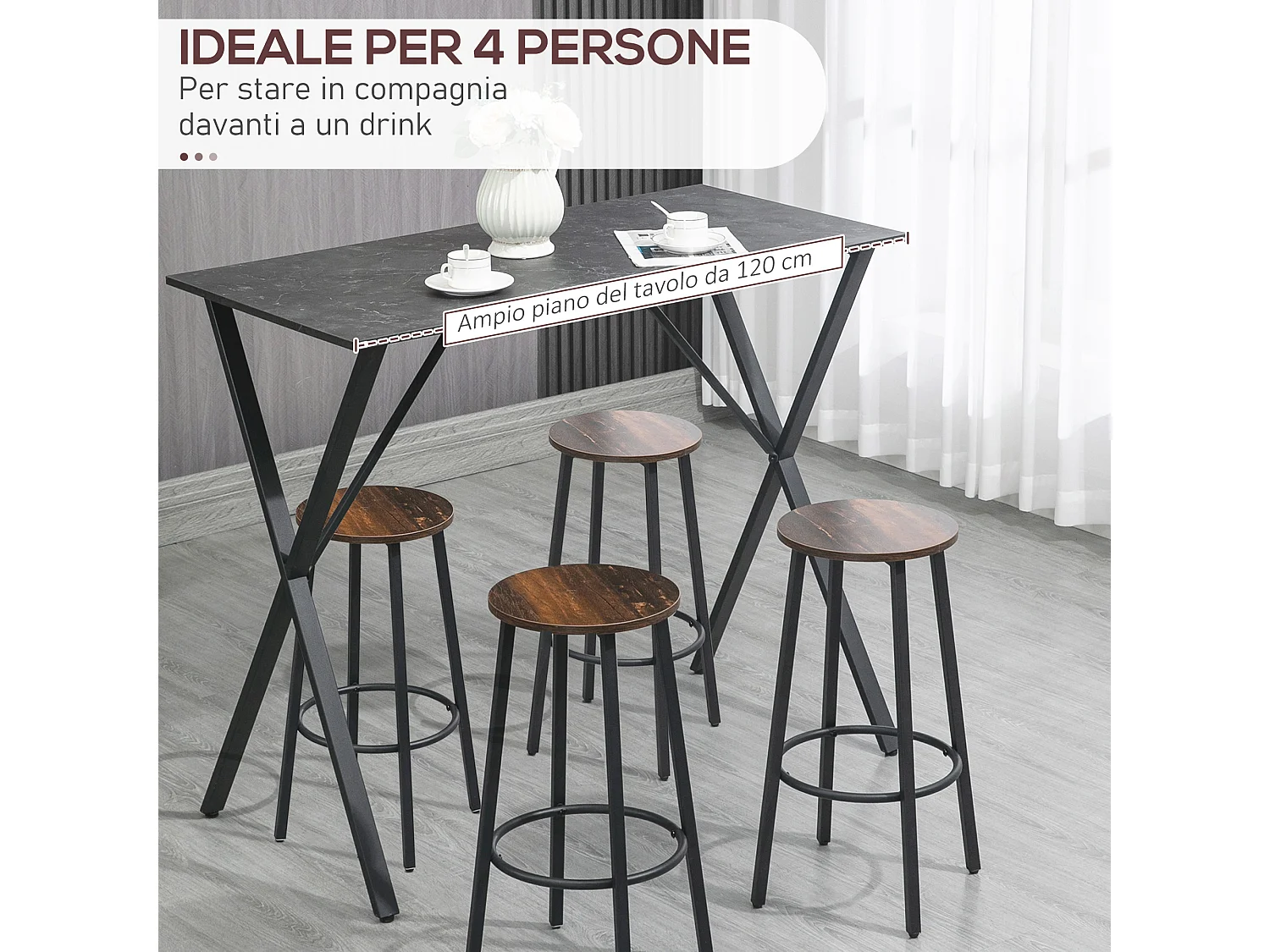 Bancone bar in legno e acciaio stile moderno nero