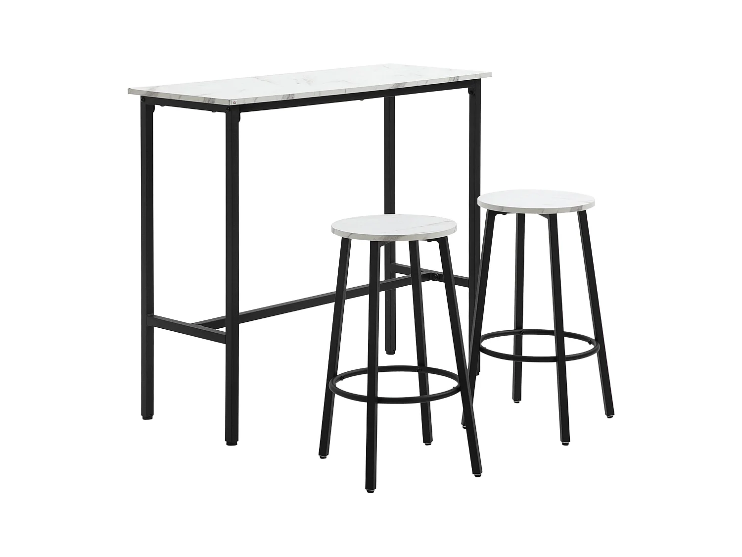 Set 3pz tavolo rettangolare e sgabelli da bar bianco e nero