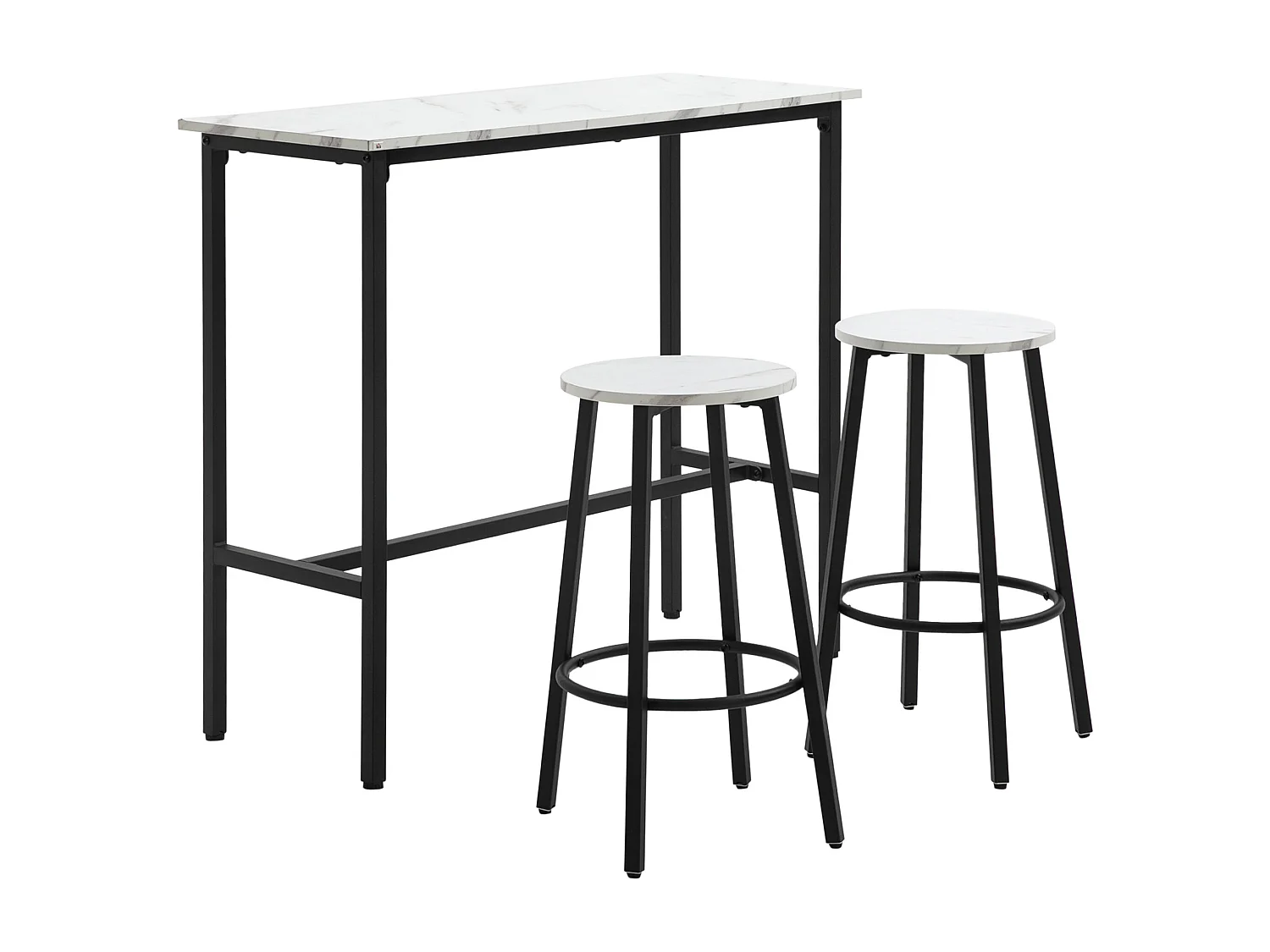Set 3pz tavolo rettangolare e sgabelli da bar bianco e nero