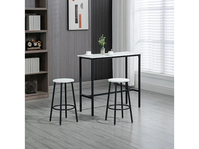 Set 3pz tavolo rettangolare e sgabelli da bar bianco e nero