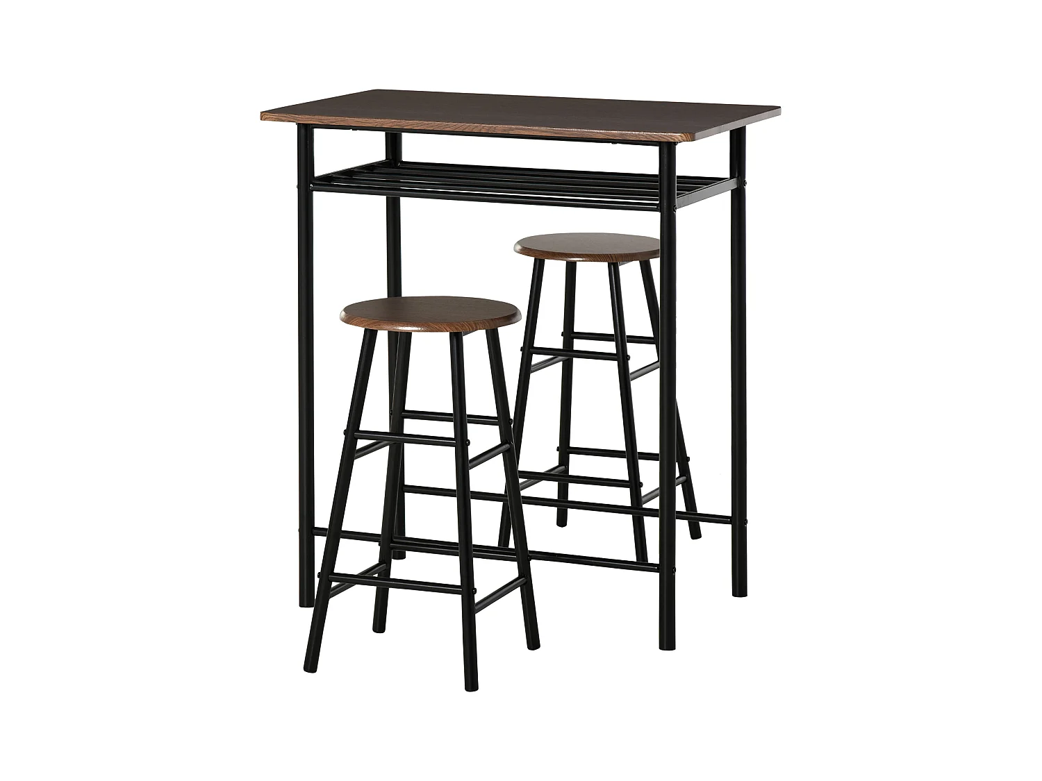 Tavolo alto con 2 sgabelli struttura in acciaio con mensola nero