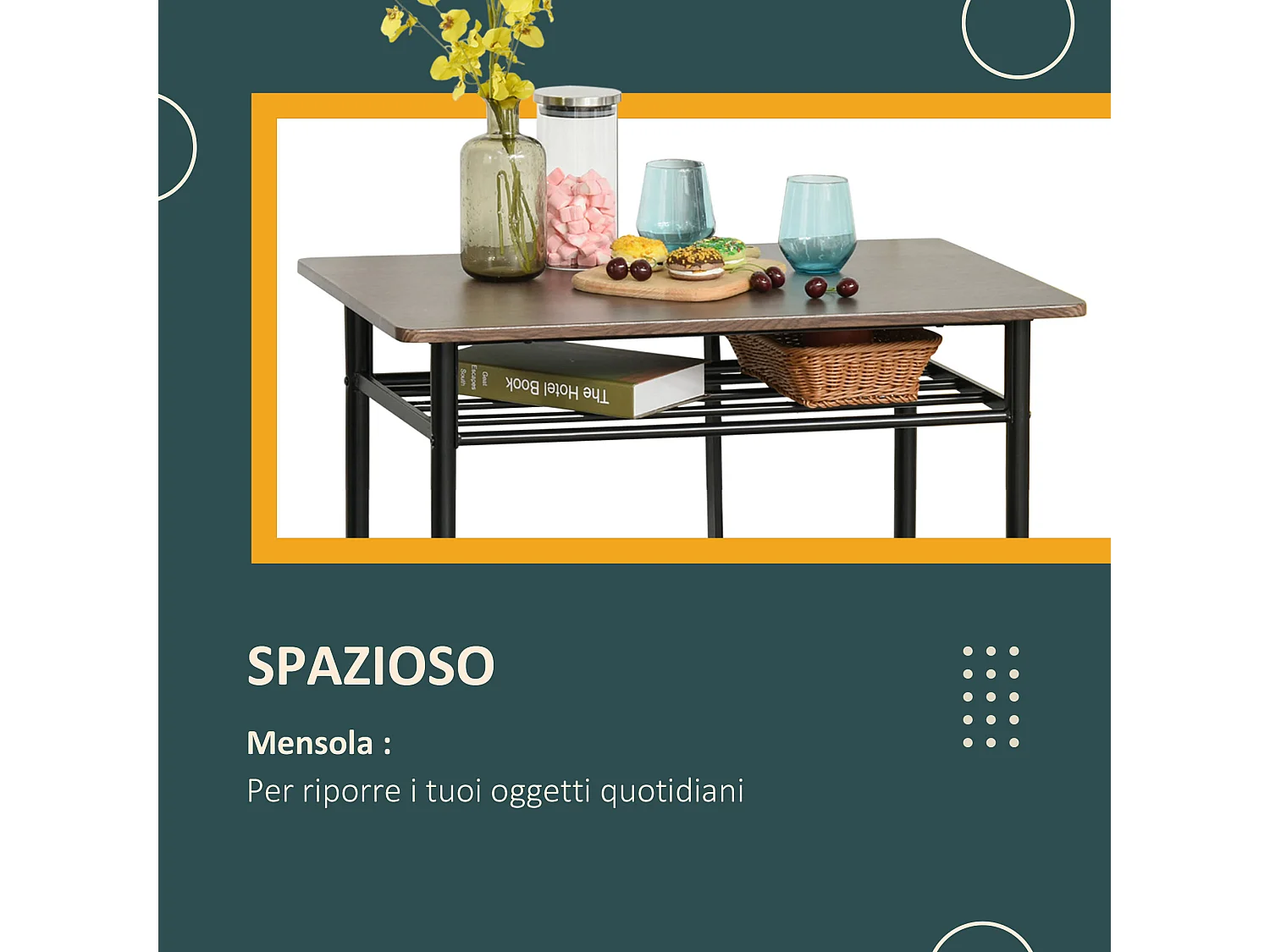 Tavolo alto con 2 sgabelli struttura in acciaio con mensola nero