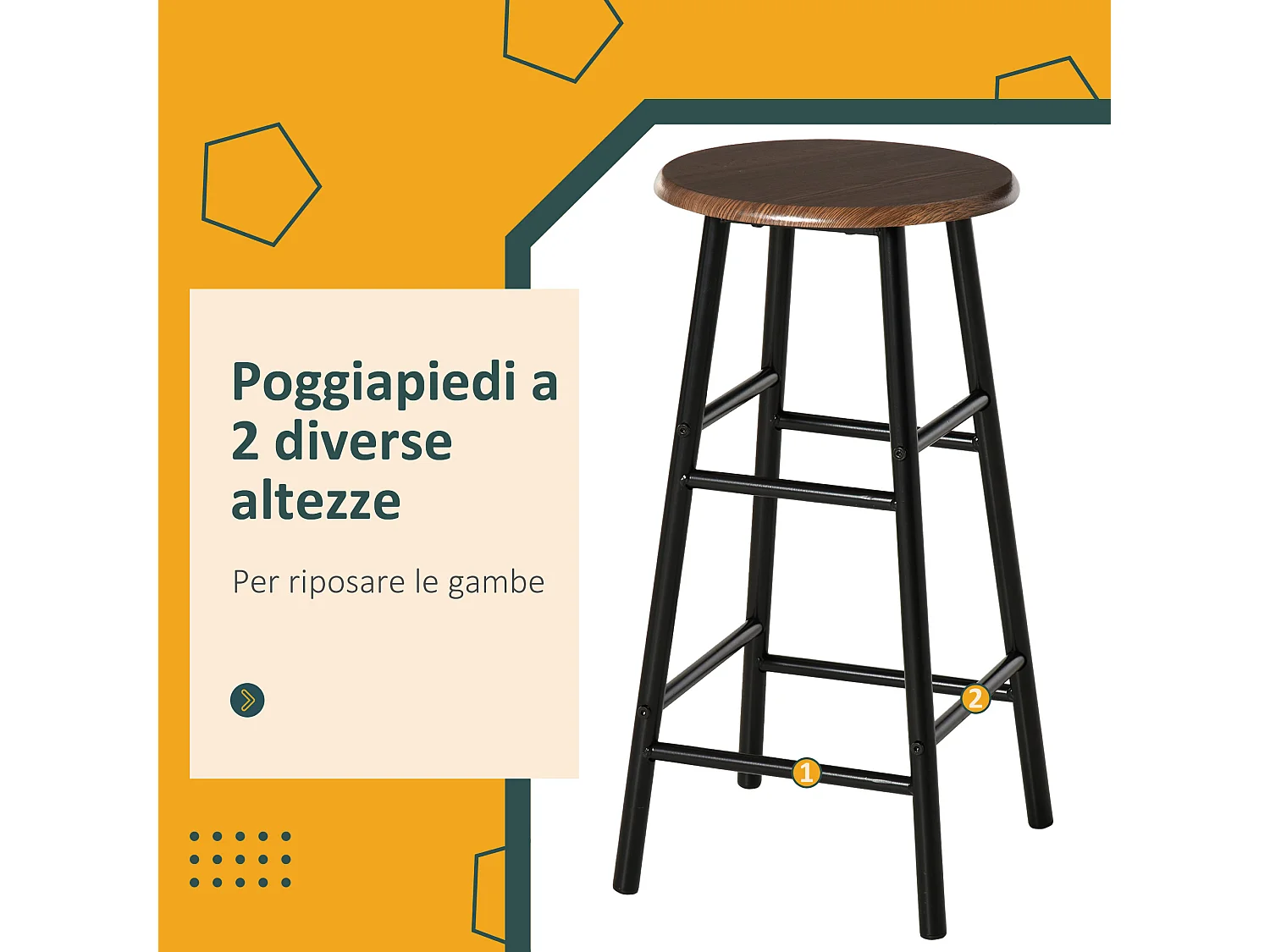 Tavolo alto con 2 sgabelli struttura in acciaio con mensola nero