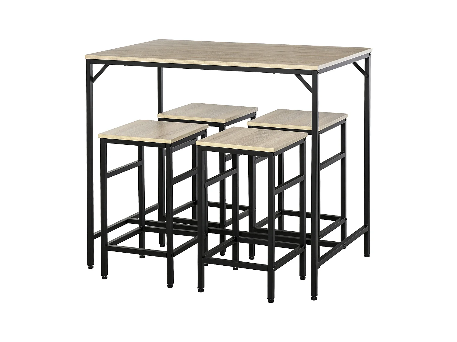 Set bancone con 4 sgabelli in metallo e legno stile industriale