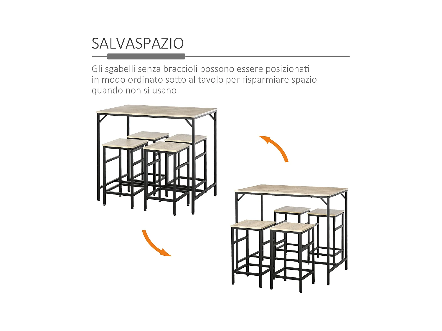 Set bancone con 4 sgabelli in metallo e legno stile industriale