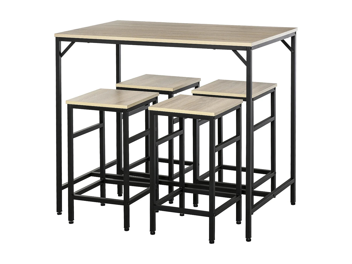 Set bancone con 4 sgabelli in metallo e legno stile industriale