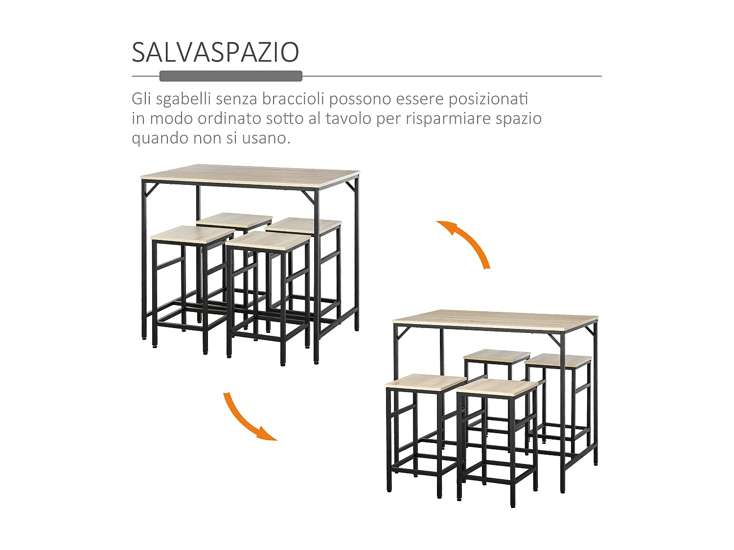 Set bancone con 4 sgabelli in metallo e legno stile industriale