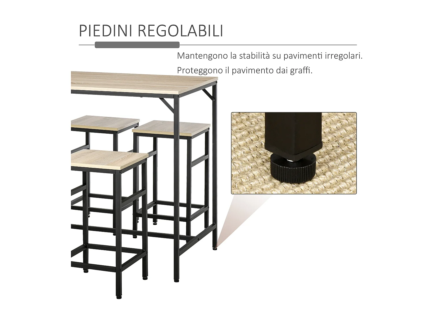 Set bancone con 4 sgabelli in metallo e legno stile industriale