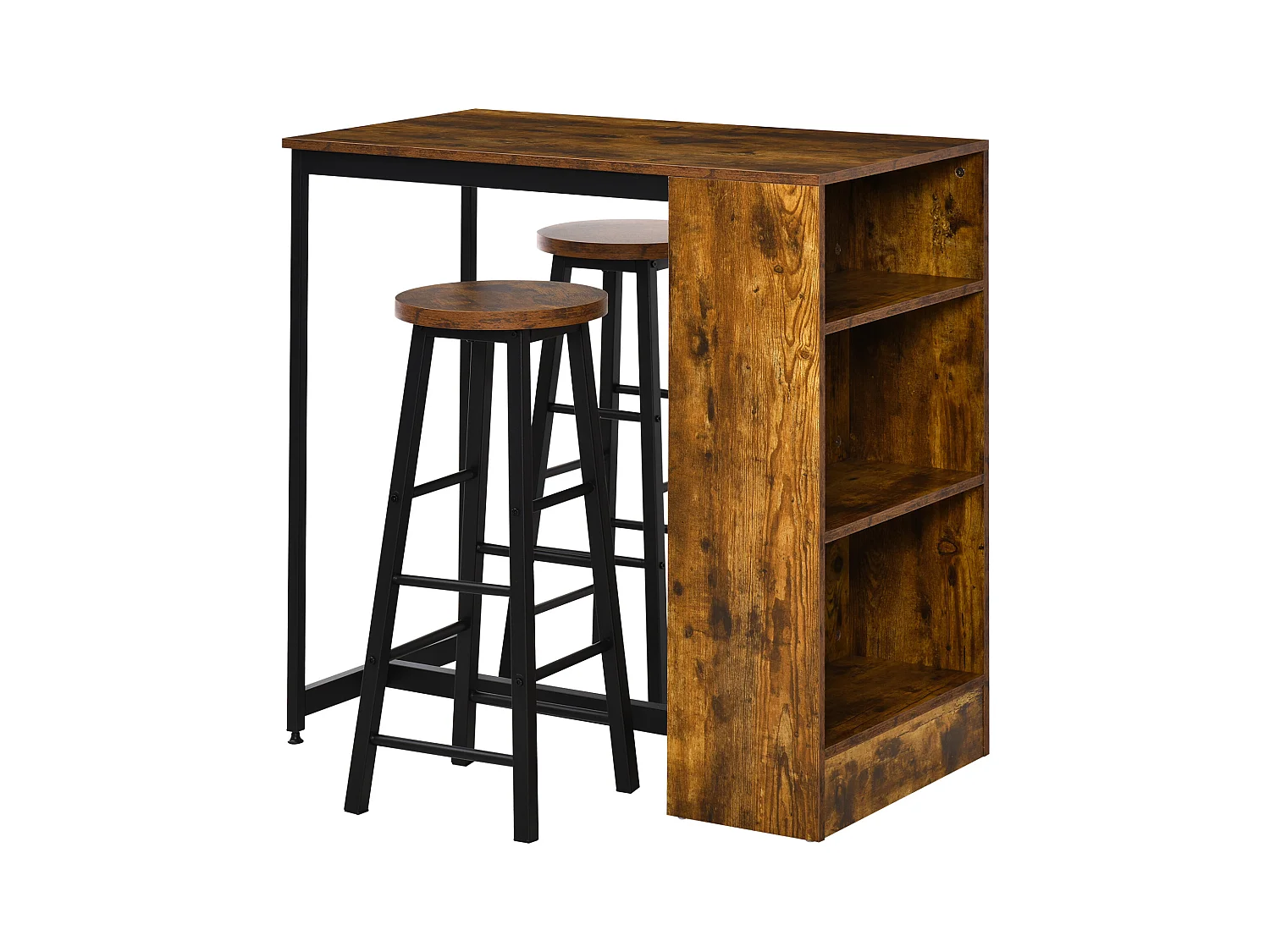 Set bancone bar con 3 ripiani e 2 sgabelli alti stile industriale