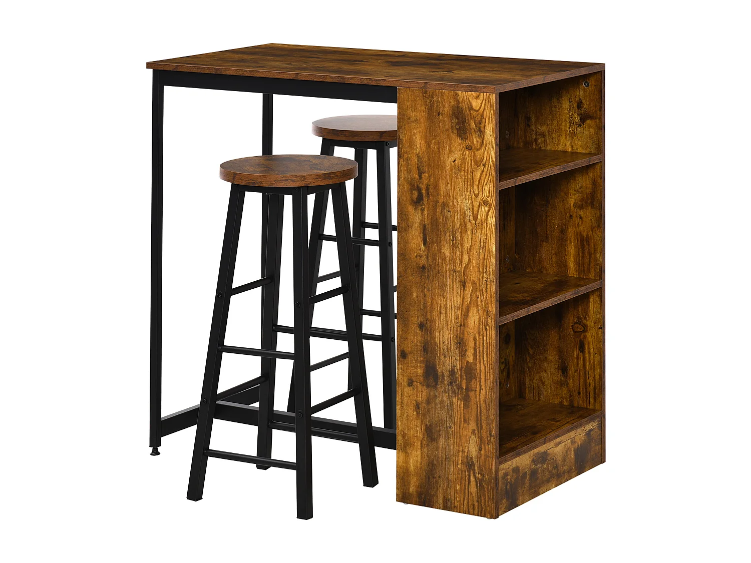 Set bancone bar con 3 ripiani e 2 sgabelli alti stile industriale