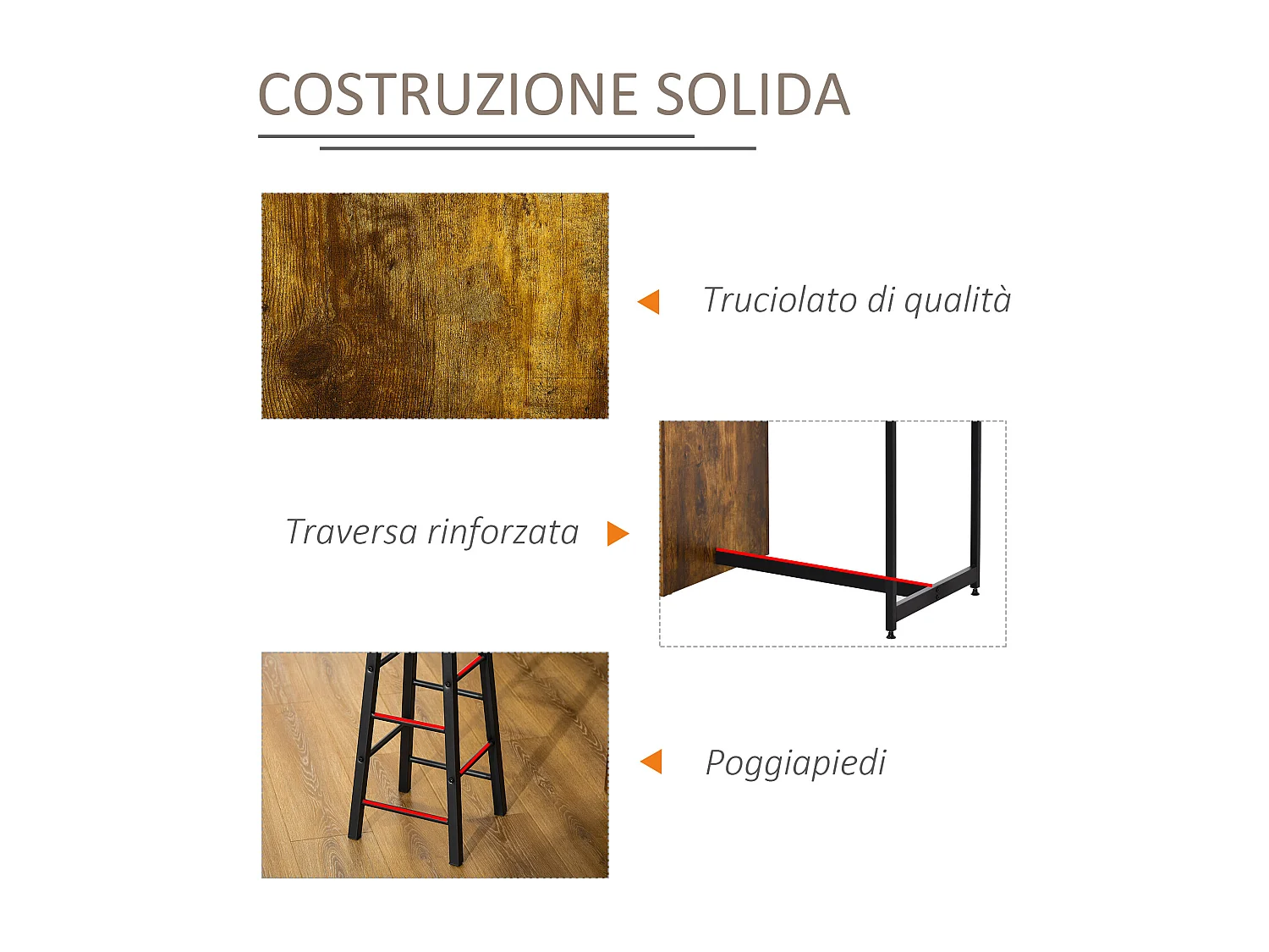 Set bancone bar con 3 ripiani e 2 sgabelli alti stile industriale