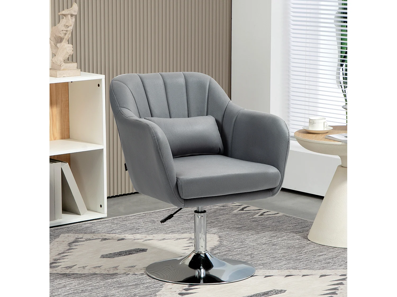 Sedia ufficio girevole con altezza regolabile e cuscino grigio