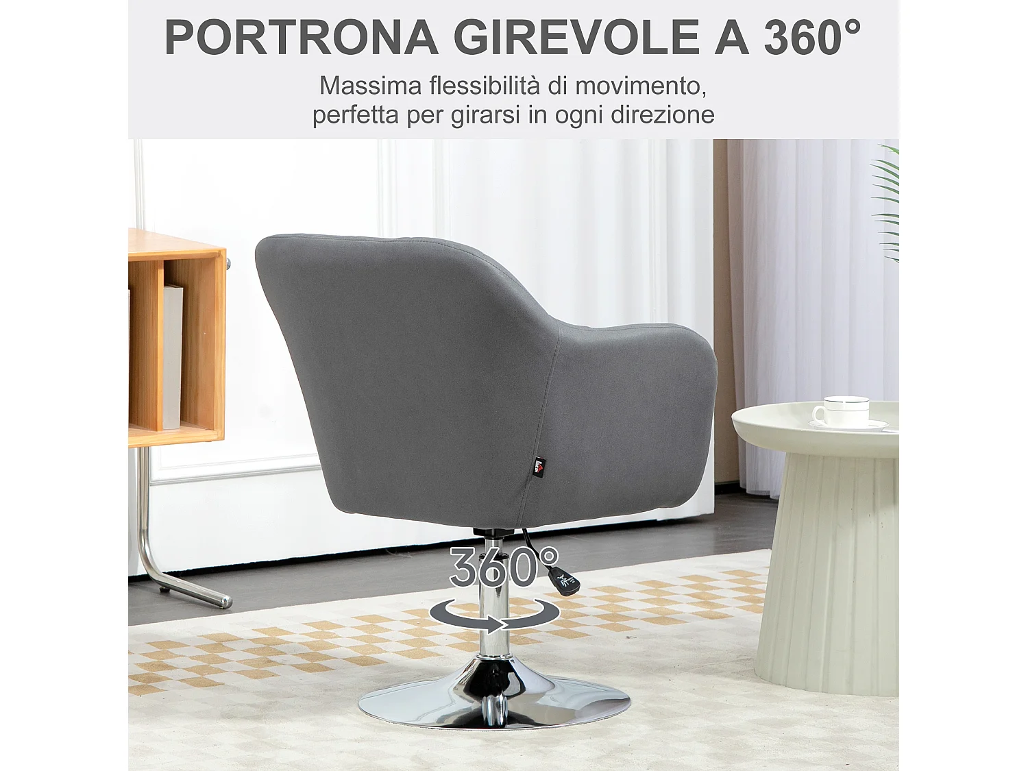 Sedia ufficio girevole con altezza regolabile e cuscino grigio