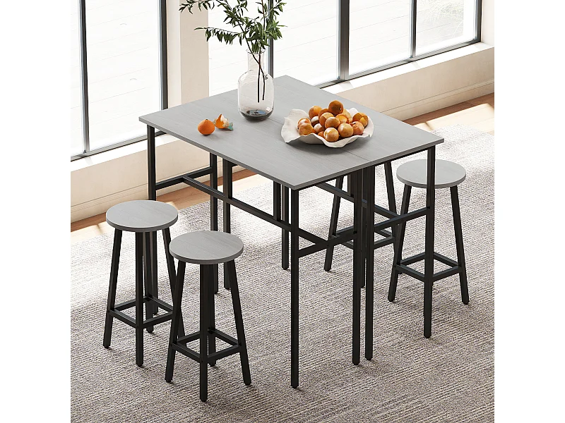 Set bar 6 pezzi con 4 sgabelli da bar e 2 tavoli in legno