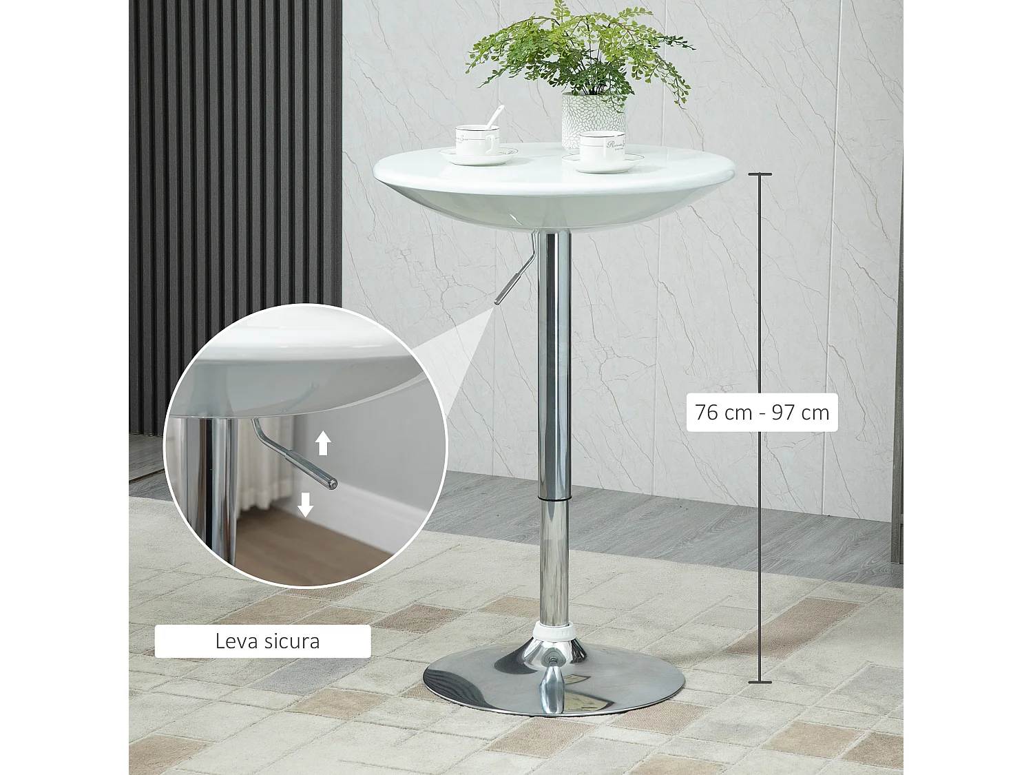 Tavolo da bar rotondo altezza regolabile piano girevole bianco