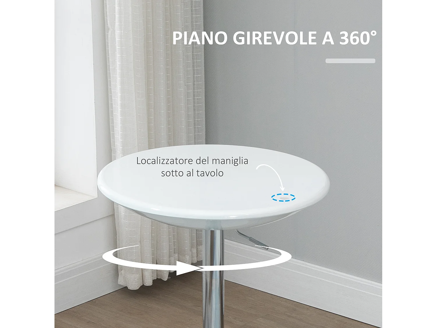 Tavolo da bar rotondo altezza regolabile piano girevole bianco