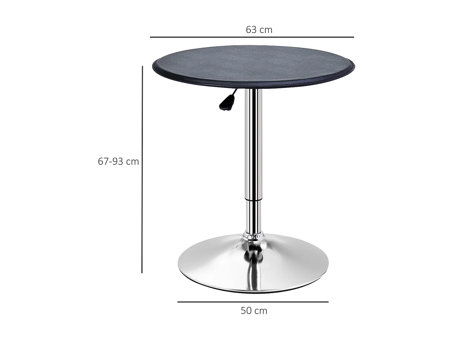 Tavolino da bar cromato regolabile con sistema lift up in pvc nero