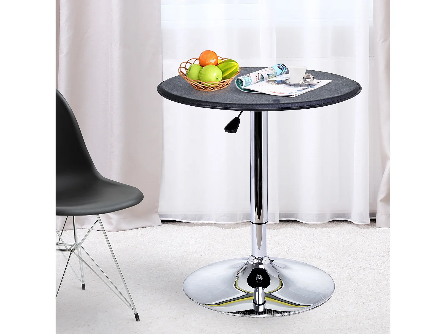 Tavolino da bar cromato regolabile con sistema lift up in pvc nero