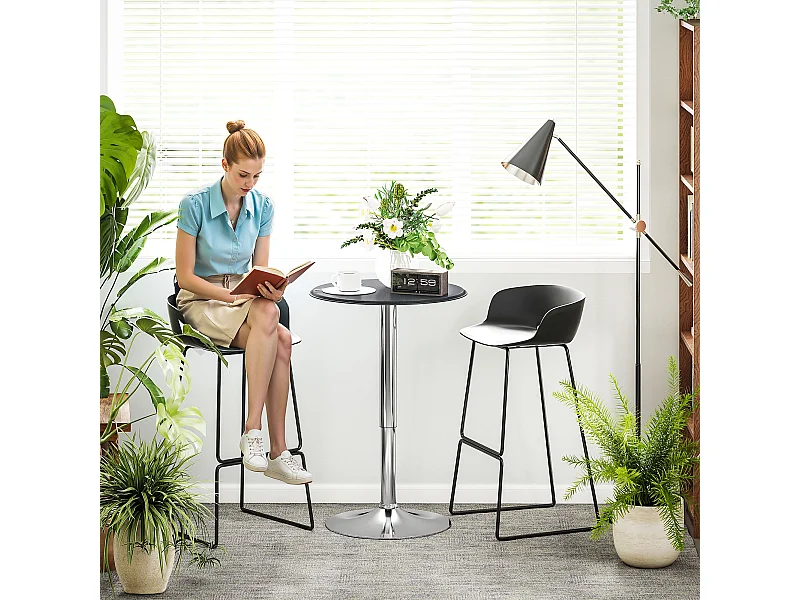 Tavolino da bar cromato regolabile con sistema lift up in pvc nero