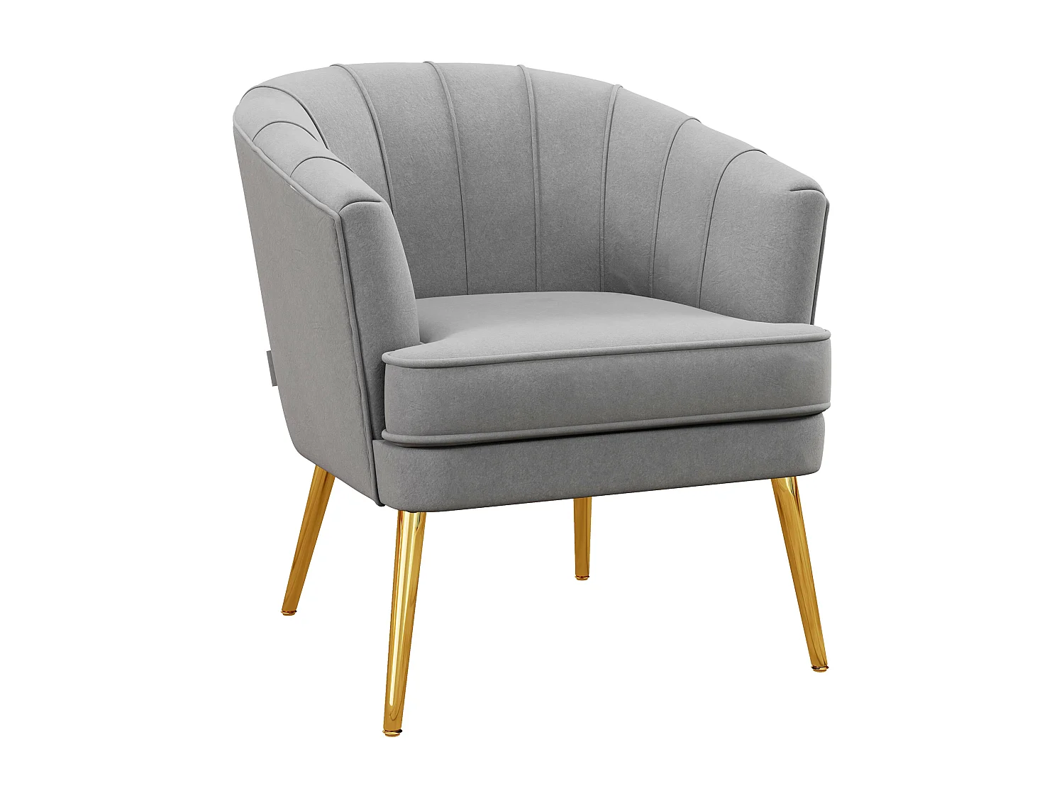 Poltrona in velluto grigio con gambe dorate in acciaio