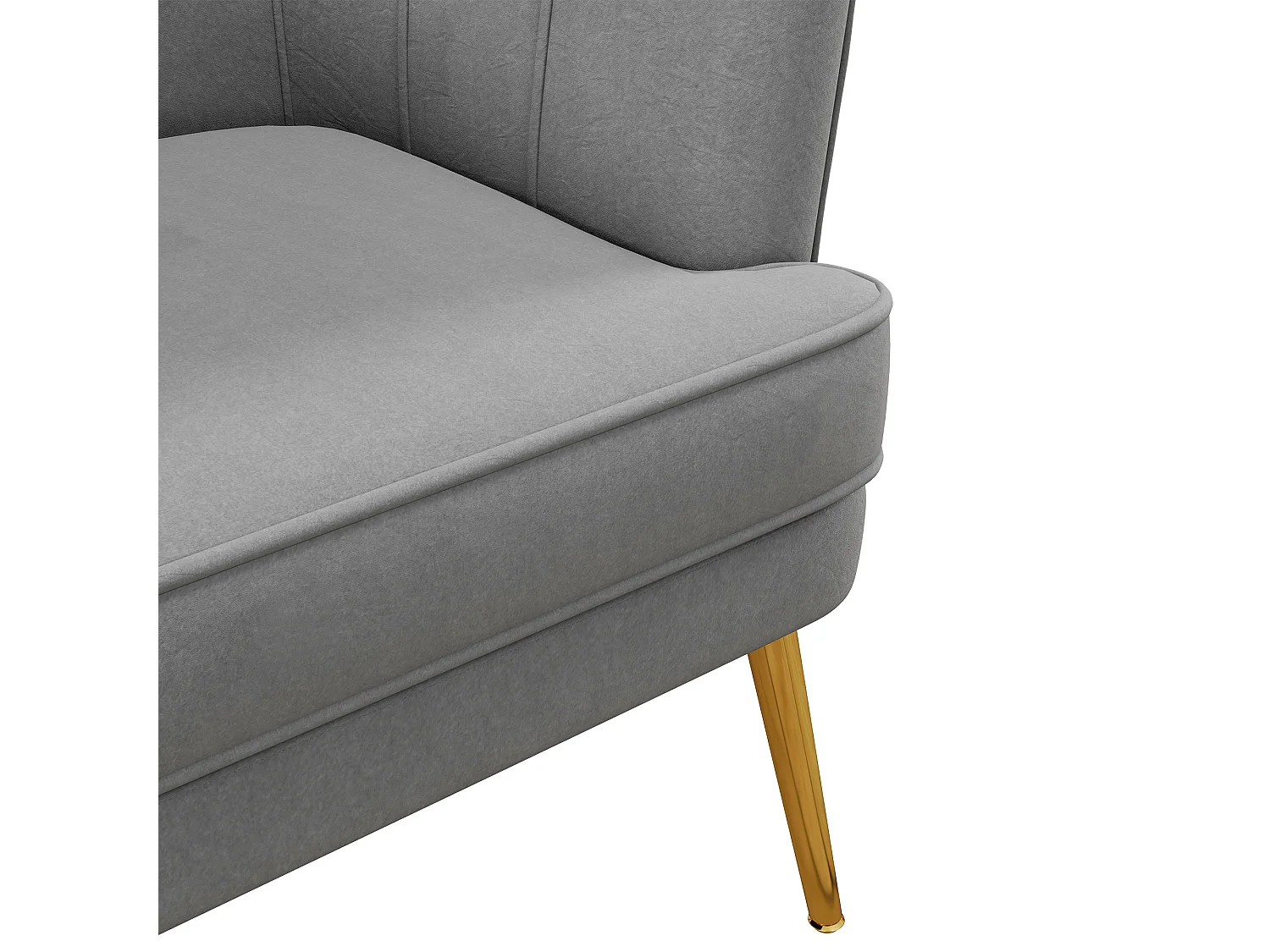 Poltrona in velluto grigio con gambe dorate in acciaio