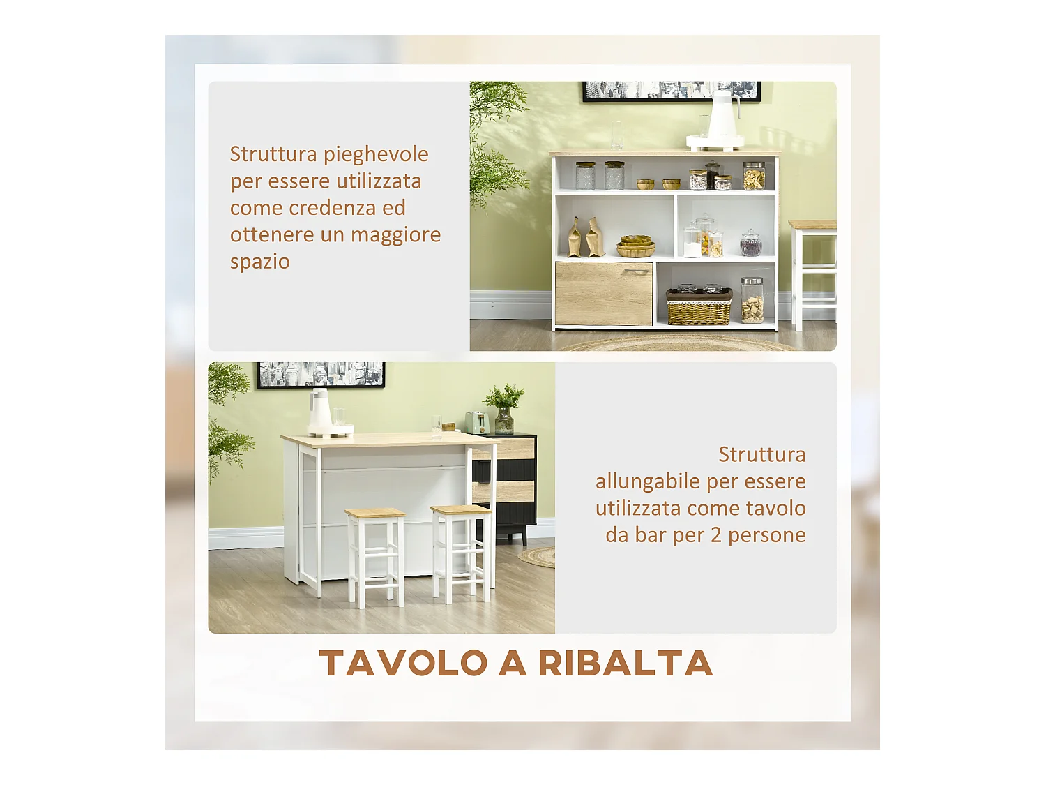 Tavolo da bar da 2 persone con 4 ripiani aperti e armadietto