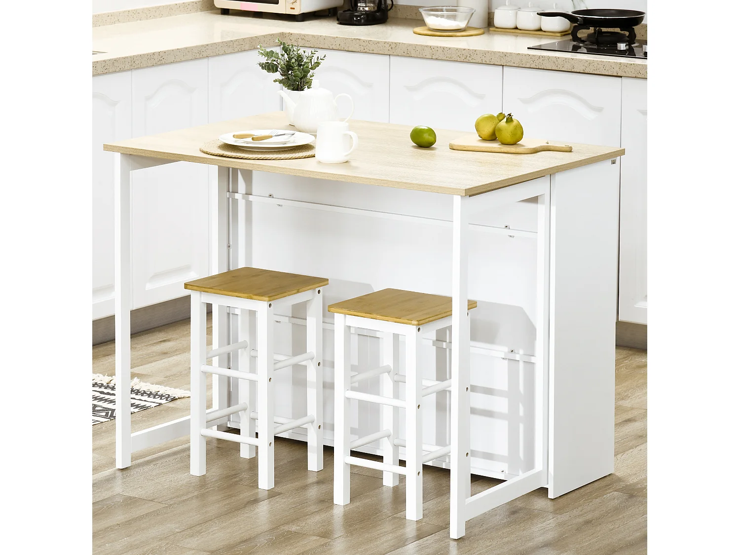 Tavolo da bar da 2 persone con 4 ripiani aperti e armadietto