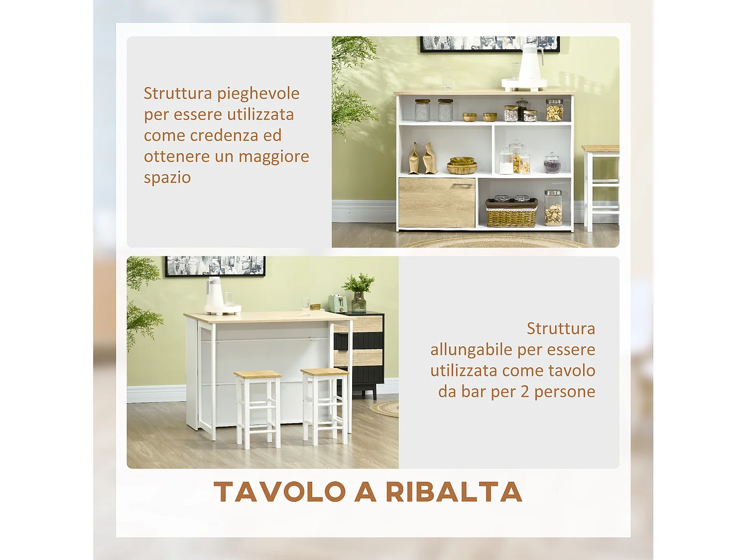 Tavolo da bar da 2 persone con 4 ripiani aperti e armadietto