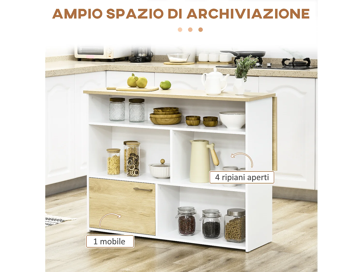 Tavolo da bar da 2 persone con 4 ripiani aperti e armadietto