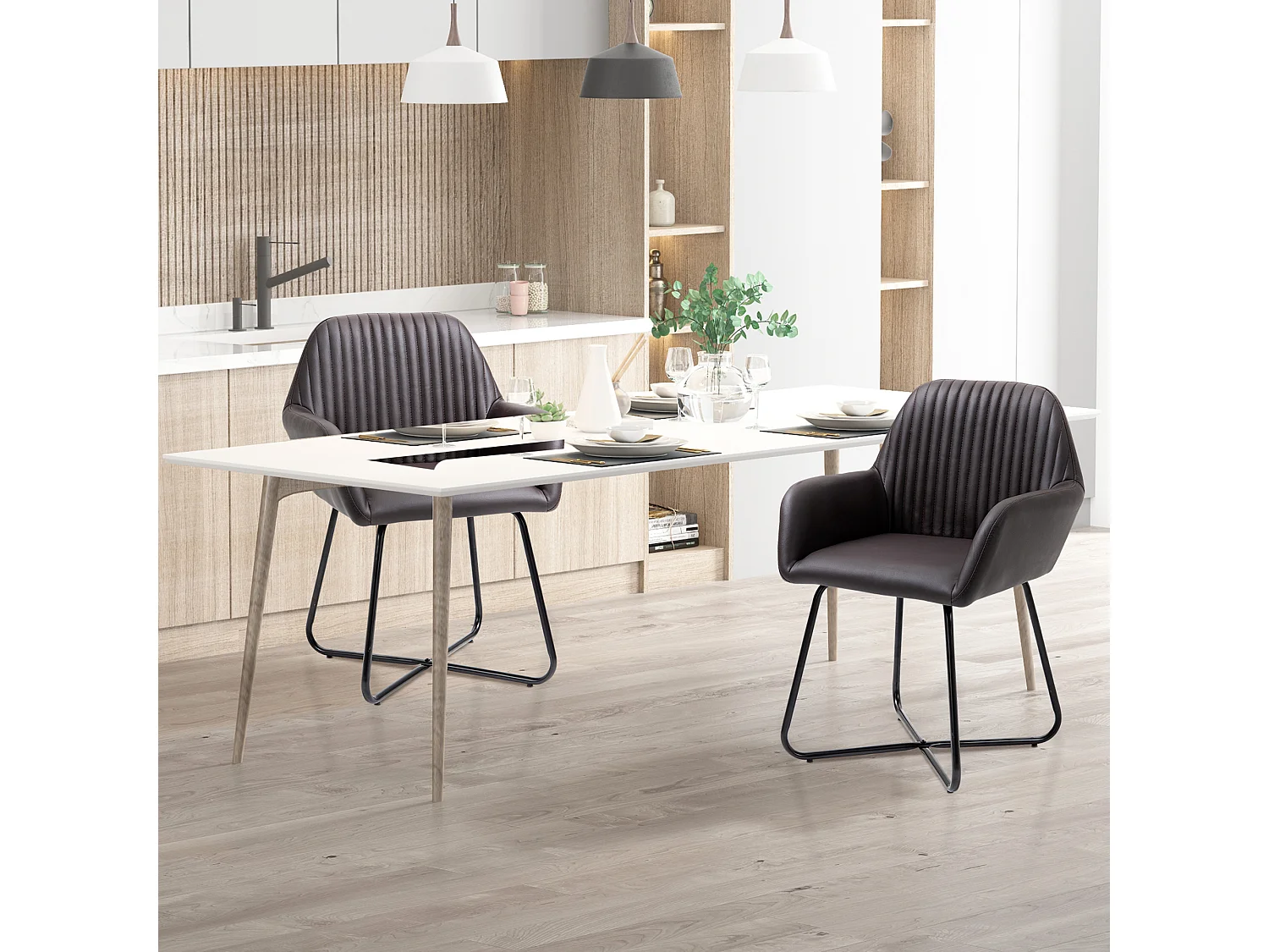 Set 2 sedie moderne sala da pranzo similpelle 60x56.5x85cm