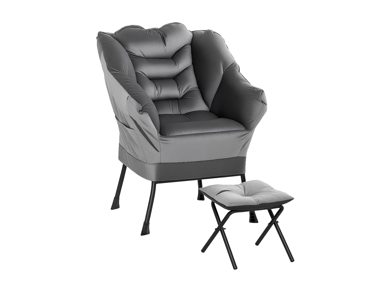 Poltrona moderna con poggiapiedi e tasche Laterali vellutata grigio