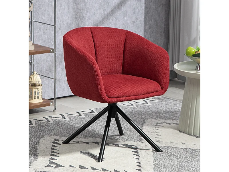 Poltrona moderna girevole con seduta imbottita tessuto bouclé rosso