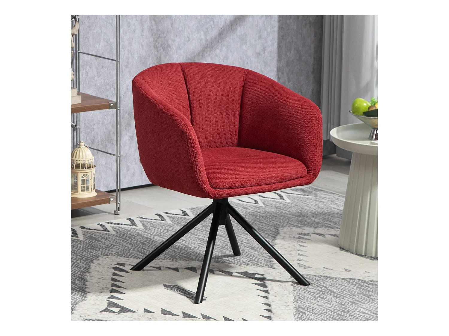 Poltrona moderna girevole con seduta imbottita tessuto bouclé rosso
