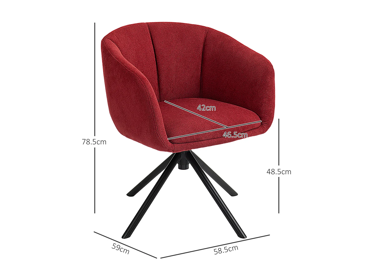 Poltrona moderna girevole con seduta imbottita tessuto bouclé rosso