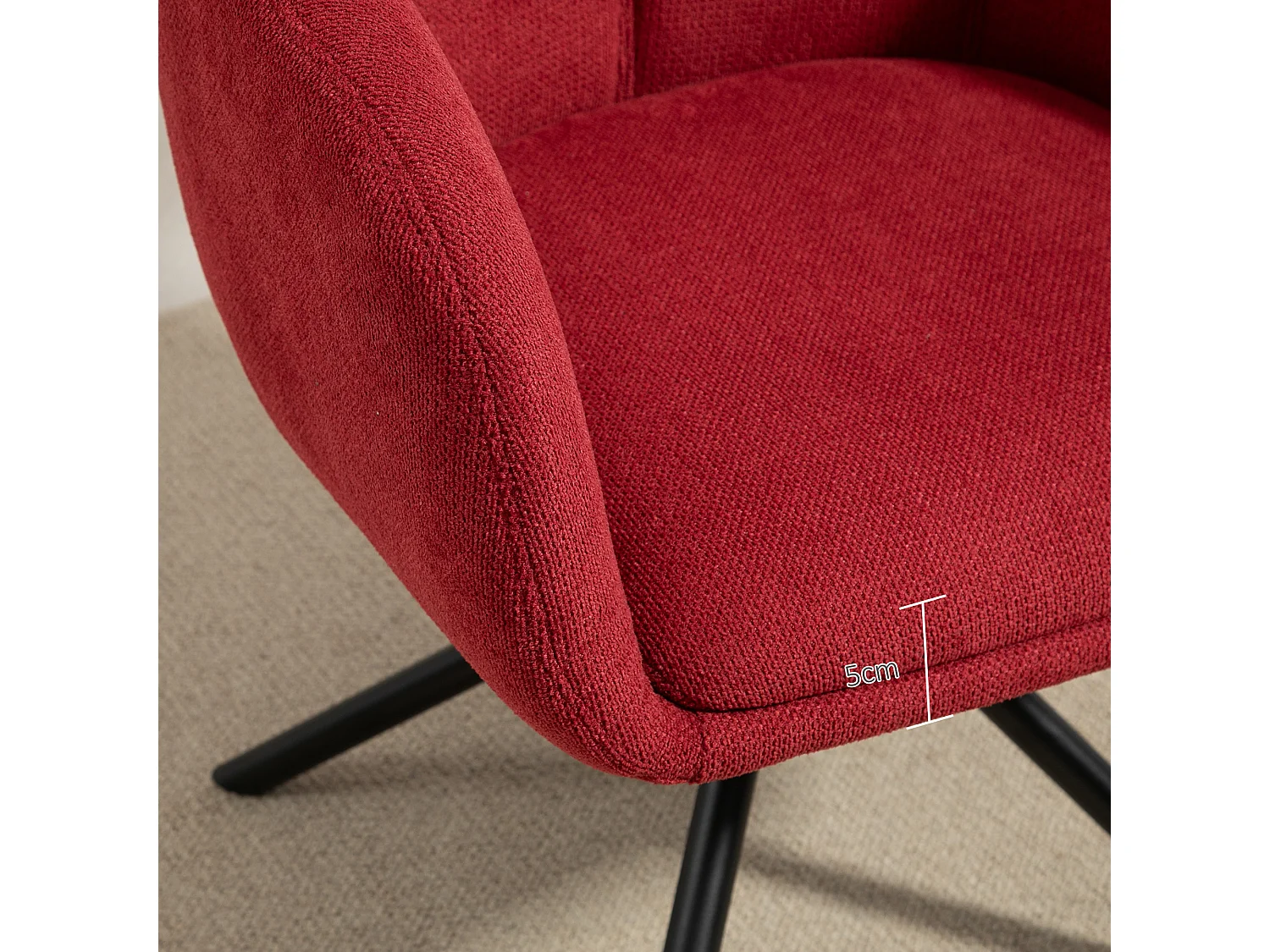Poltrona moderna girevole con seduta imbottita tessuto bouclé rosso