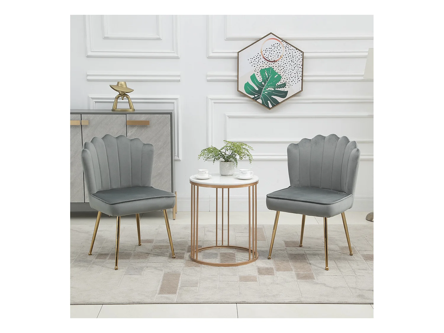 Set 2 sedie moderne e imbottite per salotto 57x58x88cm grigio