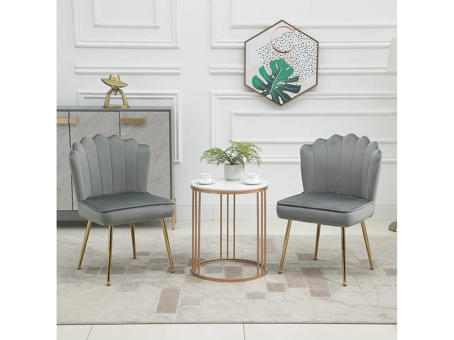 Set 2 sedie moderne e imbottite per salotto 57x58x88cm grigio