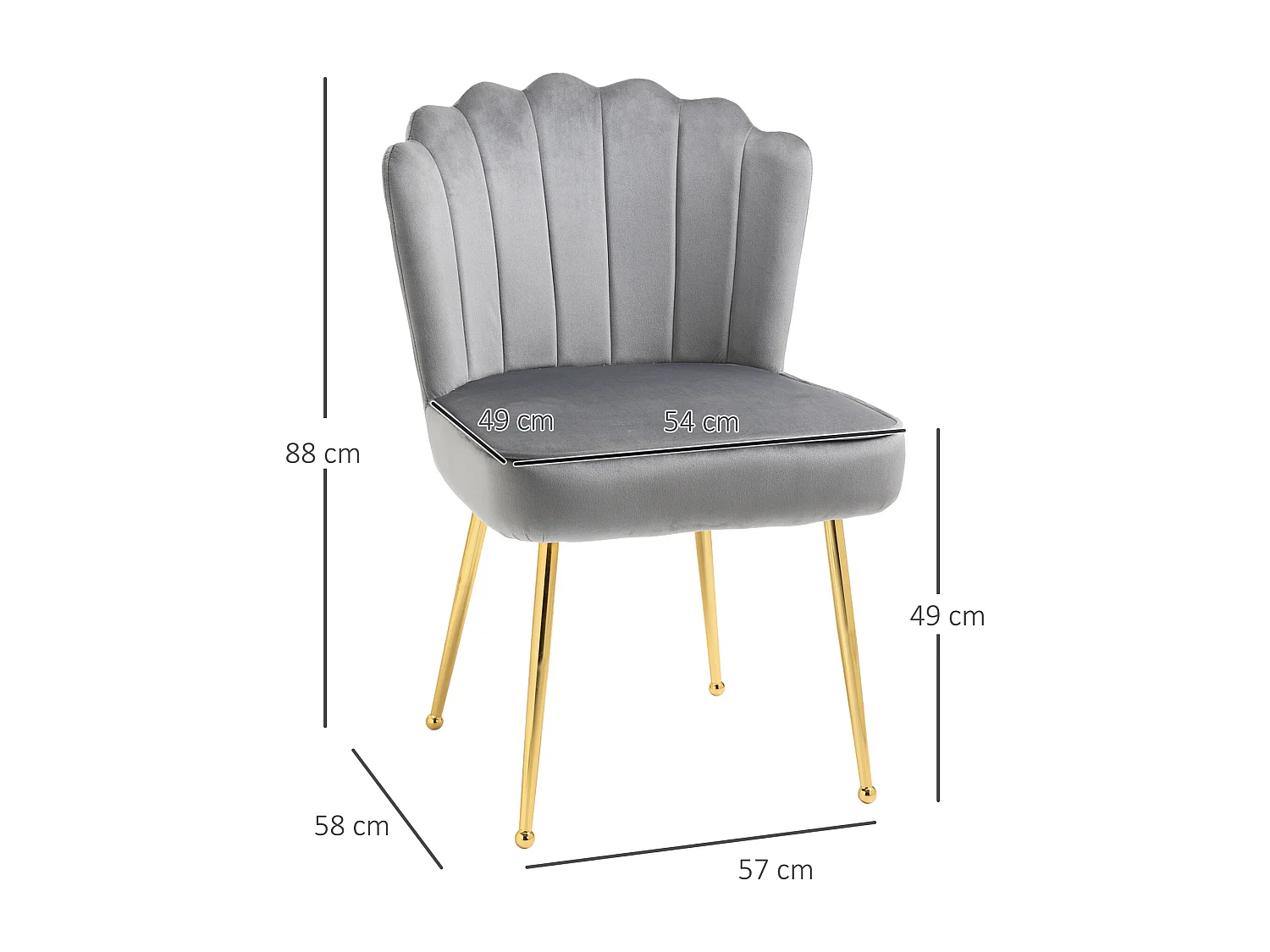 Set 2 sedie moderne e imbottite per salotto 57x58x88cm grigio