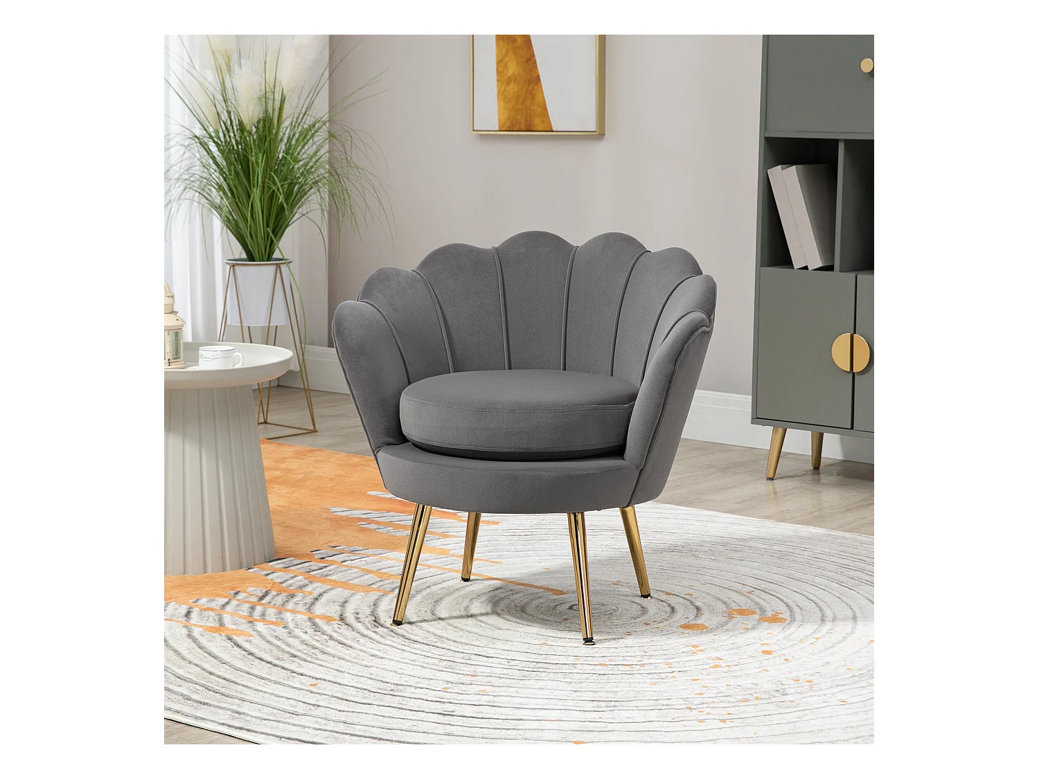 Poltroncina vintage di design da camera in velluto grigio